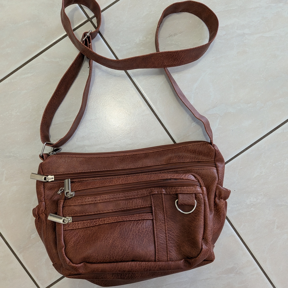 Vintage Brown Crossbody Bag With Lots Of Pockets